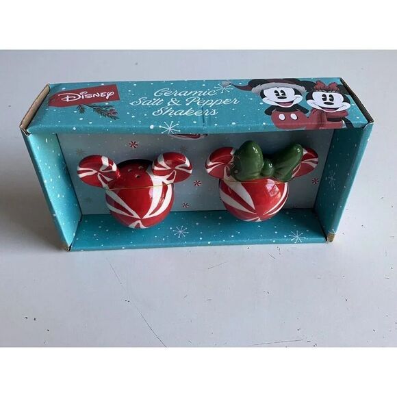 Disney Mickey And Minnie Mouse Christmas Peppermint Salt Pepper Shakers NEW - Picture 4 of 12